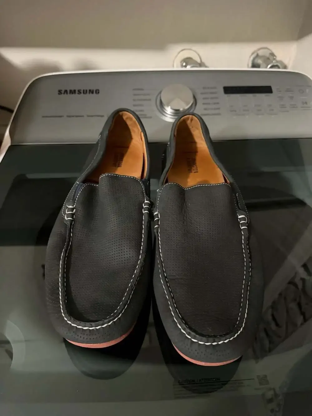 Johnson & Murphy Venetian Black Suede Whipstitch Men's 14M Driving Shoe Loafer